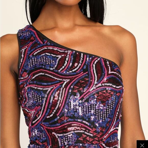 Make a Statement Pink Sequin One-Shoulder Bodycon Mini Dress - Picture 3 of 5